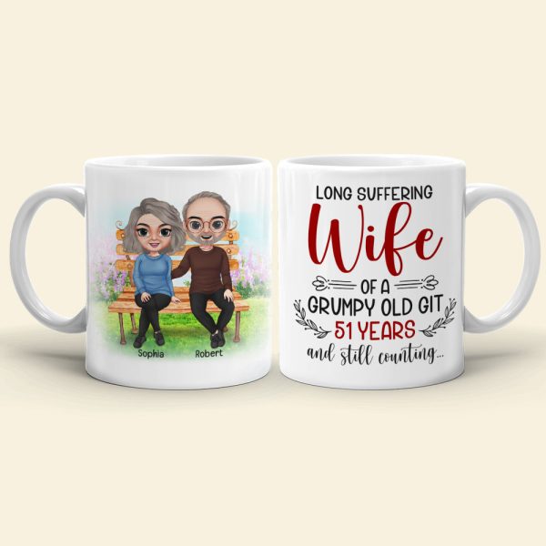 Long Suffering Wife Of A Grumpy Old Git, Old Couple Anniversary White Mug