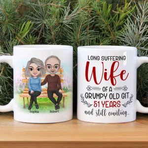 Long Suffering Wife Of A Grumpy Old Git, Old Couple Anniversary White Mug