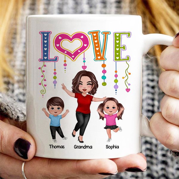 LOVE Happy Doll Grandma Mom With Kids Personalized Mug