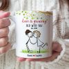 Love Is Growing Old With You, Gift For Couple, Personalized Mug, Stick Couple Kissing Mug, Anniversary Gift