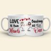 Love Is Two Hearts, Personalized Couple Mug Set - Gift For Couple