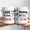 Love Is Two Hearts, Personalized Couple Mug Set - Gift For Couple