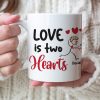 Love Is Two Hearts, Personalized Couple Mug Set - Gift For Couple
