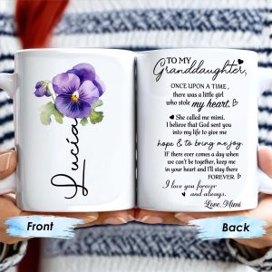 Love Message For Granddaughter With Pansy Flower And Heart - Personalized Custom Coffee Mug - FM028_MG
