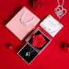Love Pendant Necklace with Artificial Rose Gift Box