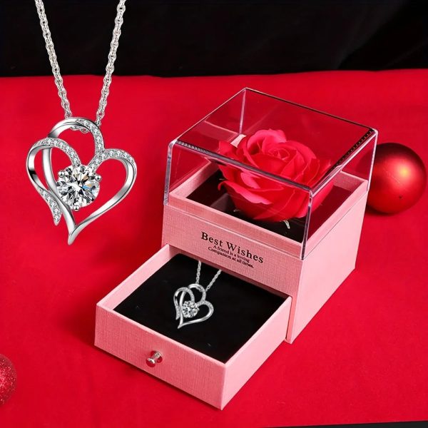 Love Pendant Necklace with Artificial Rose Gift Box