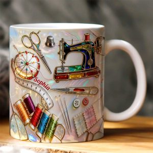 Love Sewing Stained Glass - Personalized White Edge-to-Edge Mug - Gift For Her HH01