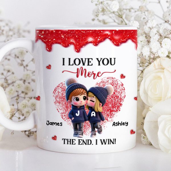 Love You More I Win Cartoon Couple - Personalized Mug - Valentine's Day Gift, Anniversary Gift For Him, For Her