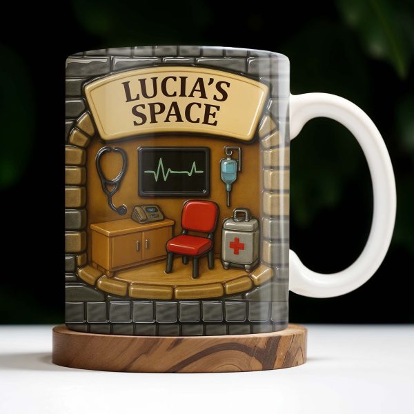 Lucia's Space, Stethoscope, Heartbeat Monitor, IV Bag, Medical Cabinet, Emergency Kit - Personalized Custom Coffee Mug - NUR004_MG
