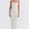 Luxury Layered Ruffle Spaghetti Strap Smocked Pleated Evening Maxi Dress - Ivory Luxury Layered Ruffle Spaghetti Strap Smocked Pleated Evening Maxi Dress - Ivory