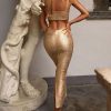 Luxury Metallic Bandage Cutout Bodycon Split Cocktail Party Midi Dress - Gold Luxury Metallic Bandage Cutout Bodycon Split Cocktail Party Midi Dress - Gold