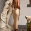Luxury Metallic Bandage Cutout Bodycon Split Cocktail Party Midi Dress - Gold Luxury Metallic Bandage Cutout Bodycon Split Cocktail Party Midi Dress - Gold