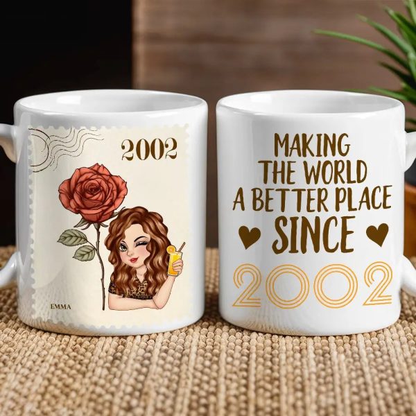 Making the World a Better Place Personalized White Ceramic Mug with Birth Year and Cartoon Girl Making the World a Better Place Personalized White Ceramic Mug with Birth Year and Cartoon Girl