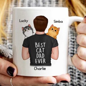 Man Carrying Cats Best Cat Dad Ever Personalized Mug