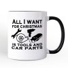 Mechanic Tools & Car Parts Christmas Personalized Mug, All I Want for Christmas Garage Quote Gift with Custom Name