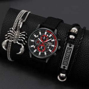 Men’s Minimal Quartz Watch Necklace and Bracelet Set