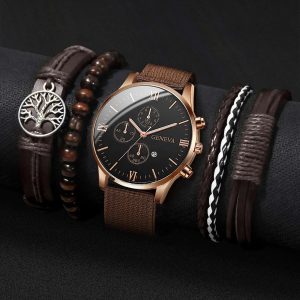 Men’s Quartz Watch and Bracelet Set 4 or 5 Pieces