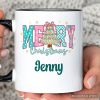 Merry Christmas Coquette Tree Personalized Mug, Preppy Retro Holiday Gift with Custom Name