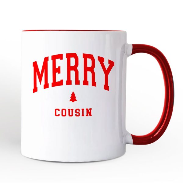 Merry Cousin Retro Christmas Personalized Mug, Matching Family Holiday Gift with Custom Name