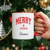 Merry Cousin Retro Christmas Personalized Mug, Matching Family Holiday Gift with Custom Name