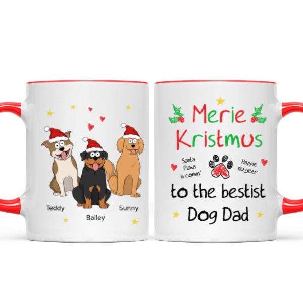 Merry Kristmus To The Bestist Dog Dad Dog Mom Funny Dog Cartoon Personalized Mug