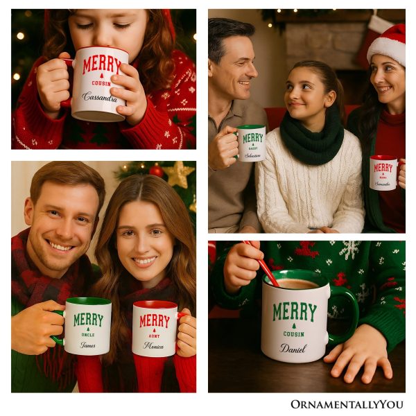 Merry Sister Retro Christmas Personalized Mug, Matching Family Holiday Gift with Custom Name