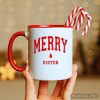 Merry Sister Retro Christmas Personalized Mug, Matching Family Holiday Gift with Custom Name