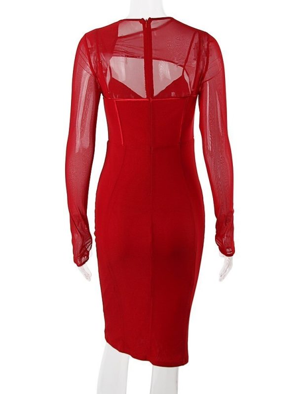 Mesh Long Sleeve Corset Midi Dresses Mesh Long Sleeve Corset Midi Dresses