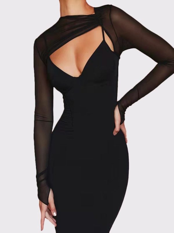 Mesh Long Sleeve Corset Midi Dresses Mesh Long Sleeve Corset Midi Dresses