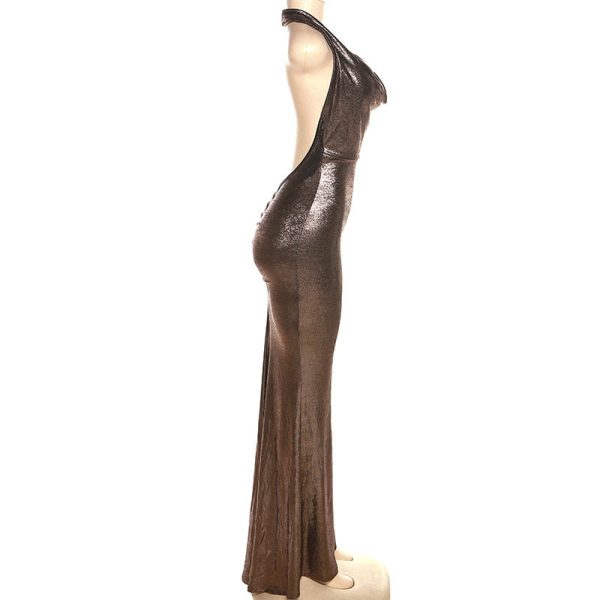 Metallic Drape Chest Backless Maxi Dress Metallic Drape Chest Backless Maxi Dress