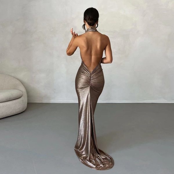 Metallic Drape Chest Backless Maxi Dress Metallic Drape Chest Backless Maxi Dress