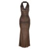 Metallic Drape Chest Backless Maxi Dress Metallic Drape Chest Backless Maxi Dress
