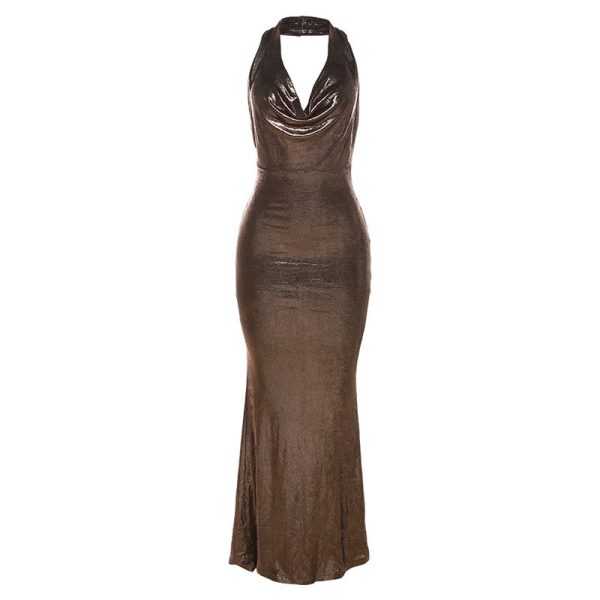 Metallic Drape Chest Backless Maxi Dress Metallic Drape Chest Backless Maxi Dress