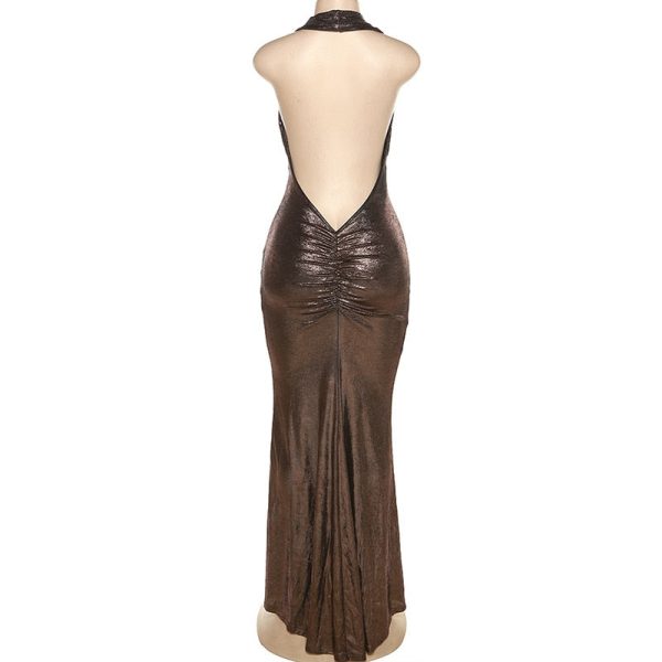 Metallic Drape Chest Backless Maxi Dress Metallic Drape Chest Backless Maxi Dress