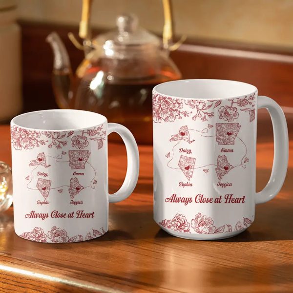 Miles Apart But Close At Heart Toile Pattern - Personalized White Edge-to-Edge Mug Miles Apart But Close At Heart Toile Pattern - Personalized White Edge-to-Edge Mug
