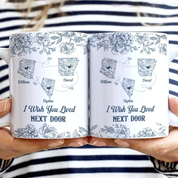 Miles Apart But Close At Heart Toile Pattern - Personalized White Edge-to-Edge Mug Miles Apart But Close At Heart Toile Pattern - Personalized White Edge-to-Edge Mug