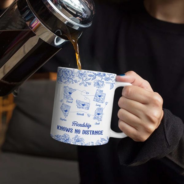 Miles Apart But Close At Heart Toile Pattern - Personalized White Edge-to-Edge Mug Miles Apart But Close At Heart Toile Pattern - Personalized White Edge-to-Edge Mug