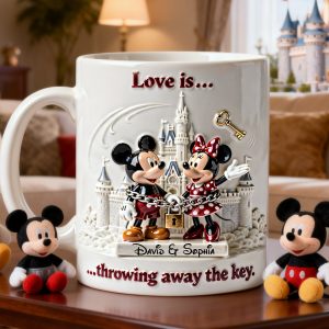 MkMo Magic Mouse Love Is Throwing Away The Key - Personalized White Edge-to-Edge Mug - Gift For Couple, Fan Movies HH01