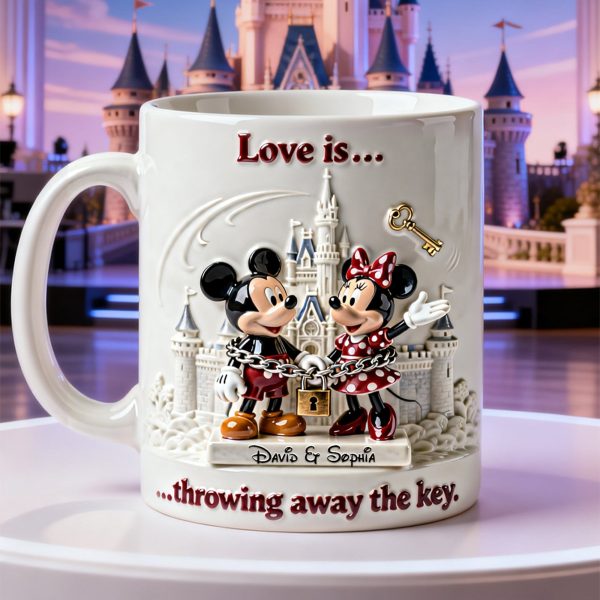 MkMo Magic Mouse Love Is Throwing Away The Key - Personalized White Edge-to-Edge Mug - Gift For Couple, Fan Movies HH01