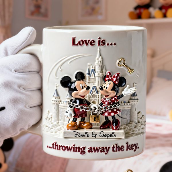 MkMo Magic Mouse Love Is Throwing Away The Key - Personalized White Edge-to-Edge Mug - Gift For Couple, Fan Movies HH01