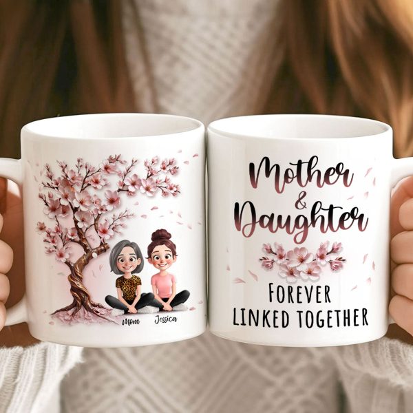 Mom And Daughters Under 3D Effect Blossom Tree Personalized Mug, Heartfelt Gift For Mom, Daughter