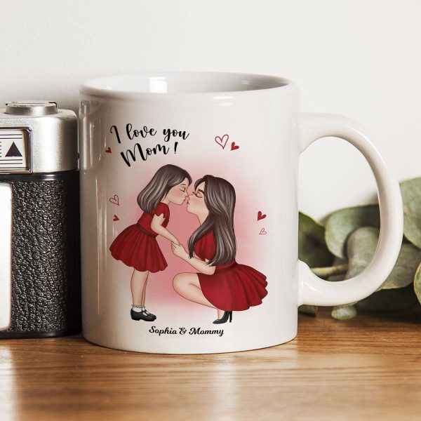 Mom And Kid Holding Hands Kissing Personalized Mug, Gift For Mom