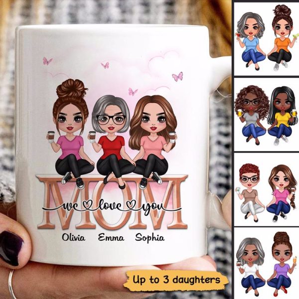 Mom Daughter Doll Sitting On Text Personalized Mug Mom Daughter Doll Sitting On Text Personalized Mug