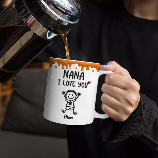 Mom We Love You 3D Inflated Effect Stick Figure - Personalized White Edge-to-Edge Mug