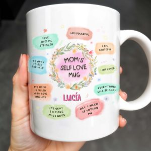 Mom's Self Love Mug With Flowers - Personalized Custom Coffee Mug - MOM056_MG