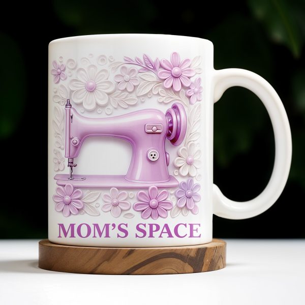 Mom's Space With Sewing Machine and Flowers - Personalized Custom Coffee Mug - FAM377_MG