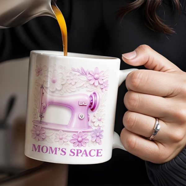 Mom's Space With Sewing Machine and Flowers - Personalized Custom Coffee Mug - FAM377_MG