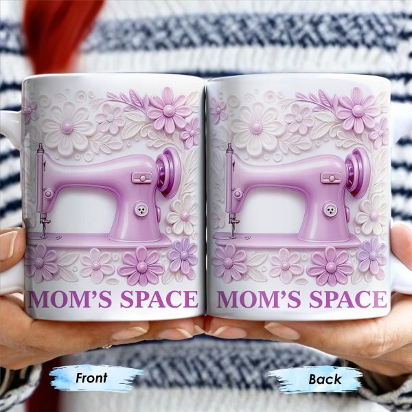 Mom's Space With Sewing Machine and Flowers - Personalized Custom Coffee Mug - FAM377_MG