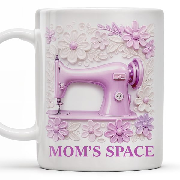 Mom's Space With Sewing Machine and Flowers - Personalized Custom Coffee Mug - FAM377_MG