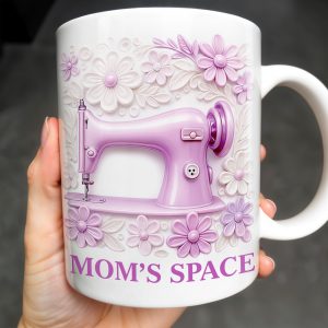 Mom's Space With Sewing Machine and Flowers - Personalized Custom Coffee Mug - FAM377_MG